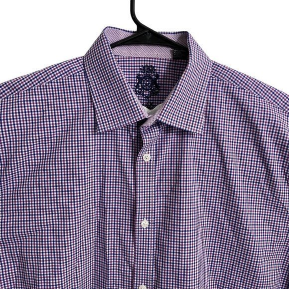 English Laundry Button Up Shirt Mens Size 17.5 Purple Long‎ Sleeves Plaid Casual